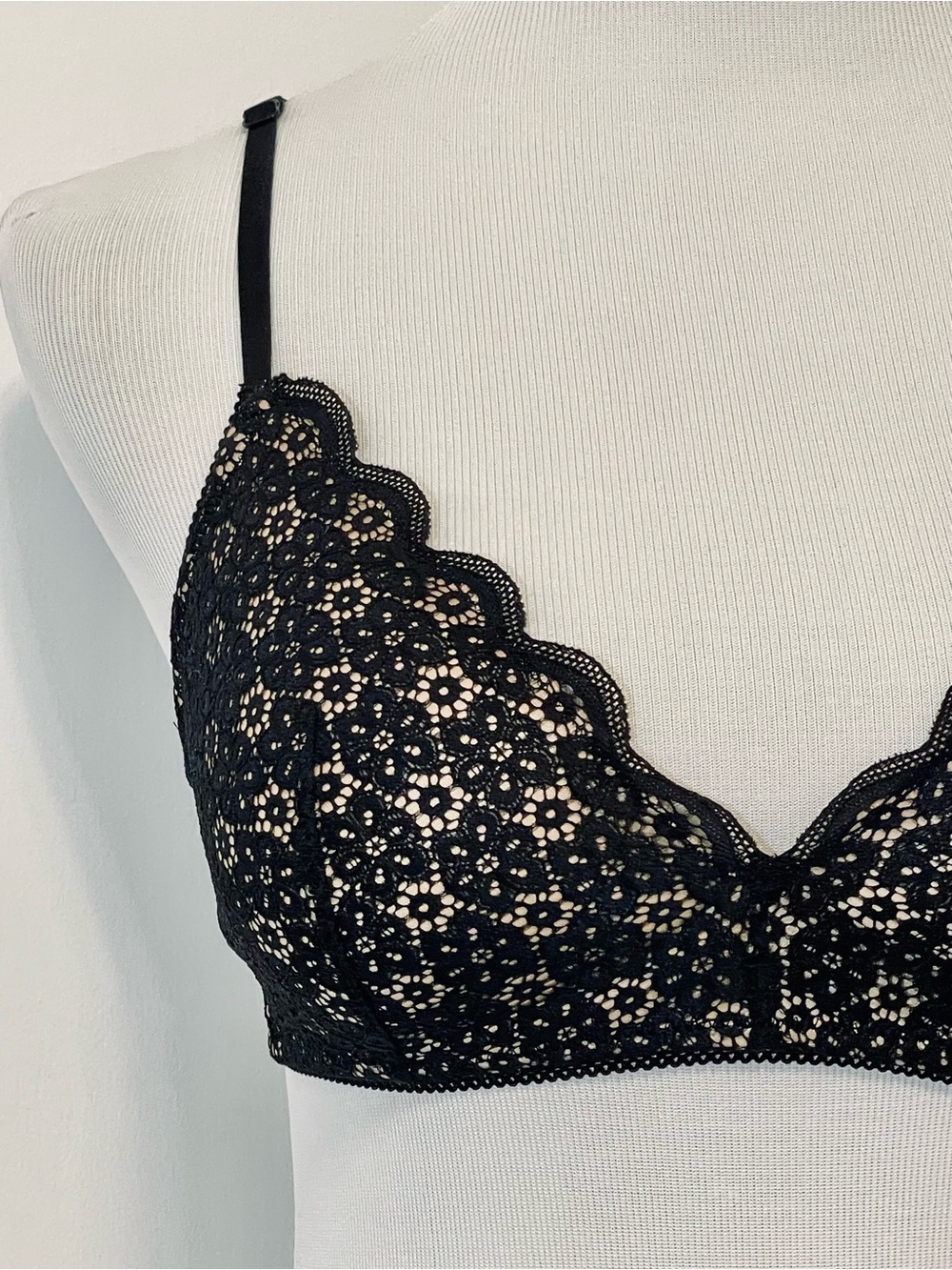 Aerie Real Happy Wireless Lightly Lined Bra Black & Tan Queens’s Lace Size 32D - Picture 6 of 11